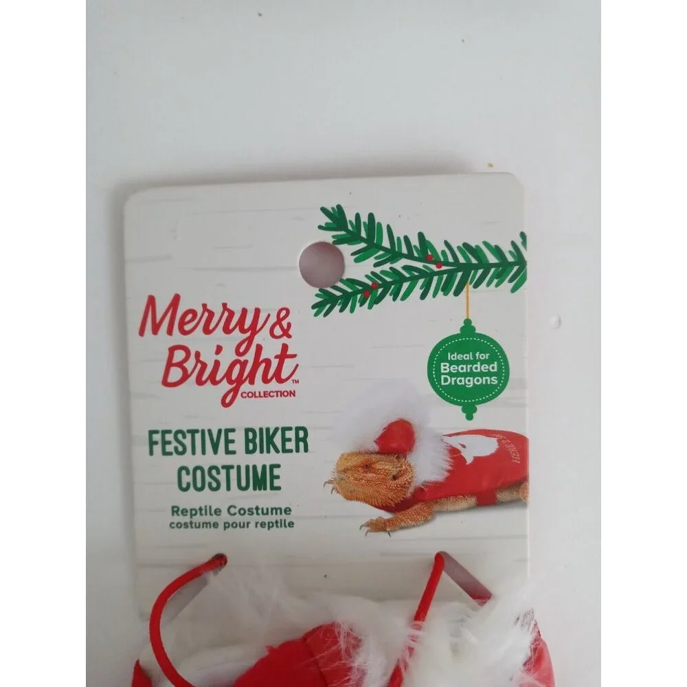 Merry & Bright Christmas Festive Biker Costume For Bearded Dragon